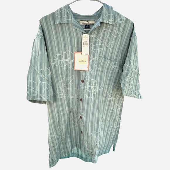 Tommy Bahama Silk Button Up Shirt Mens S Embroidered Green Floral Short Sleeve - Picture 1 of 12